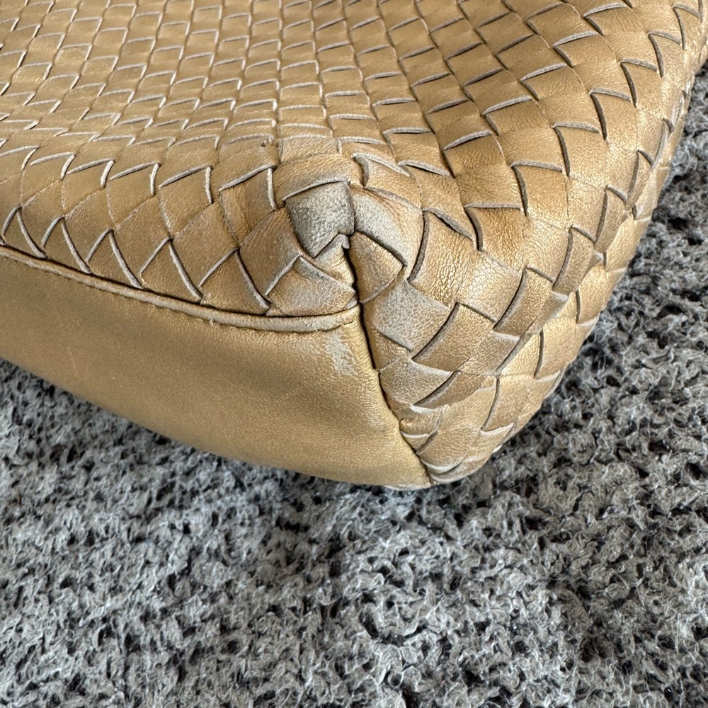 Bottega Veneta Vintage Gold Woven Intrecciato Leather Double Strap Bag authentic - Picture 5 of 12